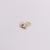 14K Solid Yellow White Enamel Blue CZ Eyelashes Evil Eye Charm