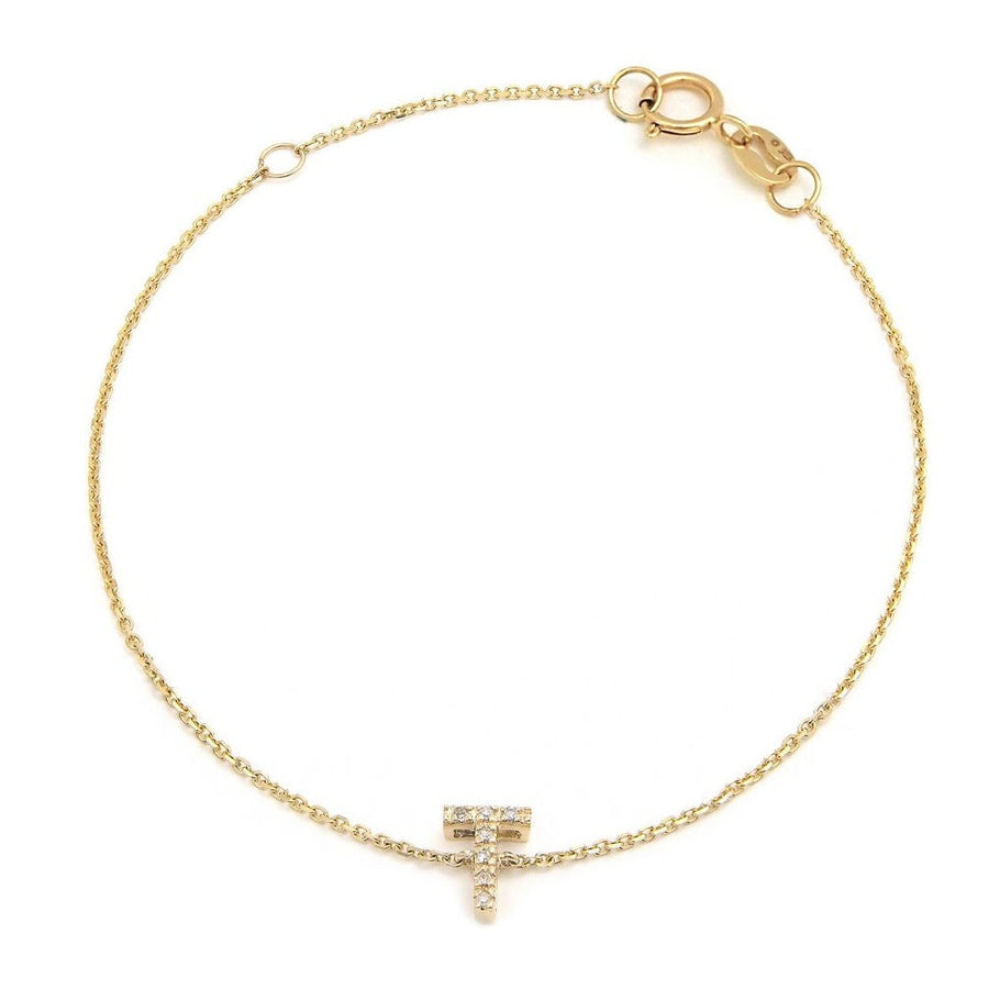 14K Solid Yellow Gold Pave Diamond Initial Bracelet