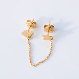 14K Solid Yellow Gold Cloud & Star 1” Chain Connected Earring