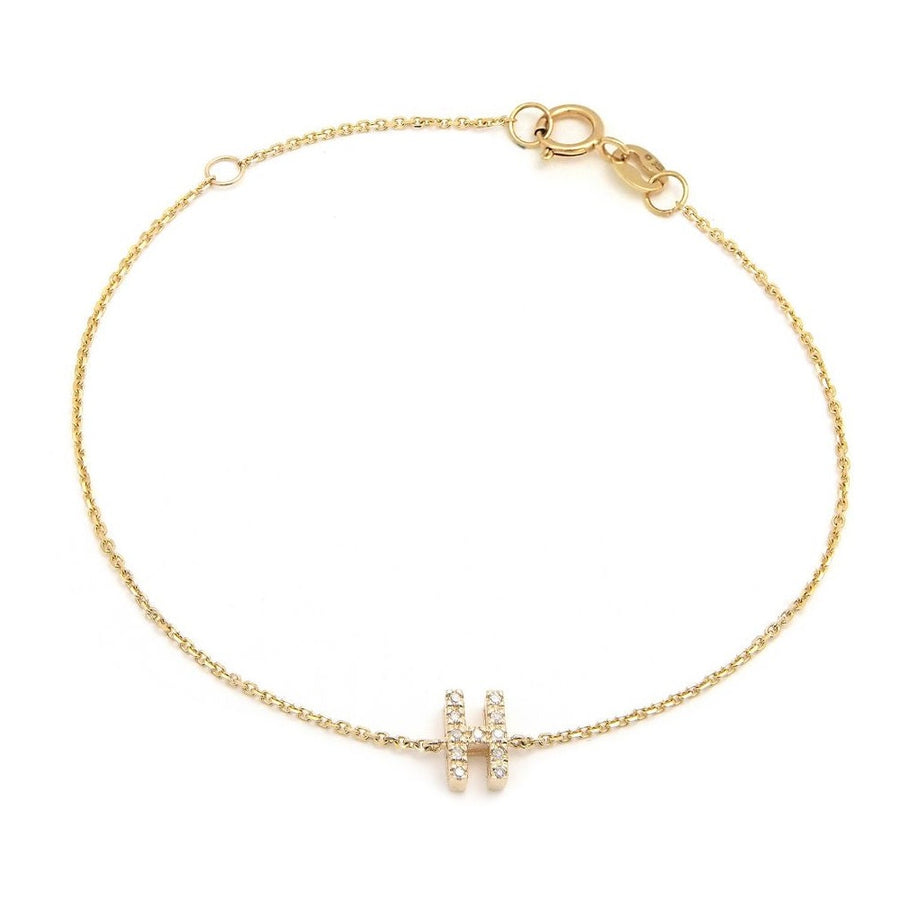 14K Solid Yellow Gold Pave Diamond Initial Bracelet