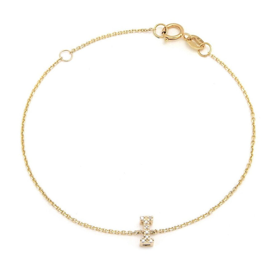 14K Solid Yellow Gold Pave Diamond Initial Bracelet