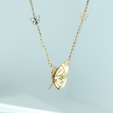 14K Solid Gold Mother of Pearl Butterflies Necklace