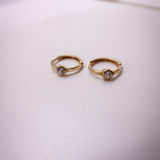 14K Solid Gold CZ Heart Huggie Hoops