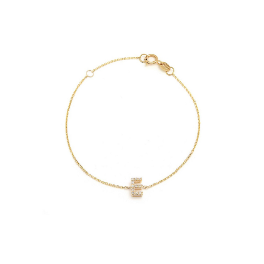 14K Solid Yellow Gold Pave Diamond Initial Bracelet