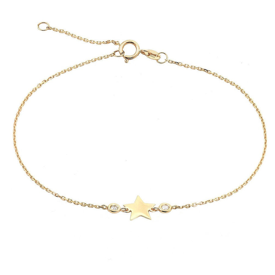 14K Solid Yellow Gold Bezel Diamonds Charm Bracelet