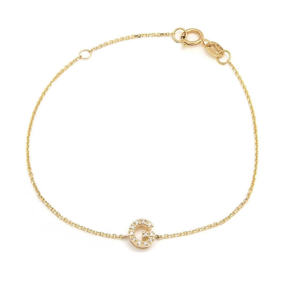 14K Solid Yellow Gold Pave Diamond Initial Bracelet