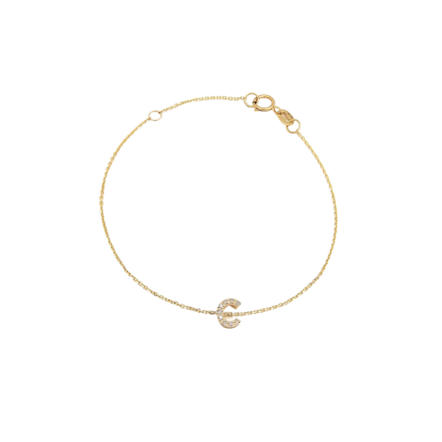 14K Solid Yellow Gold Pave Diamond Initial Bracelet