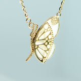 14K Solid Gold Mother of Pearl Butterflies Necklace