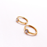 14K Solid Gold CZ Heart Huggie Hoops