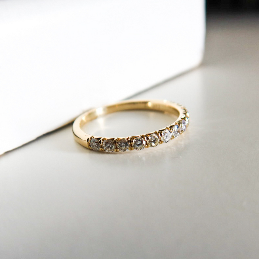 14K Solid Yellow Gold Diamond Modern Band Ring