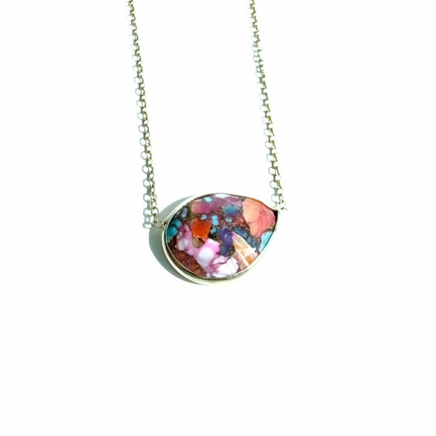 14K Solid Yellow Gold Colorful Turquoise Shaped Necklace