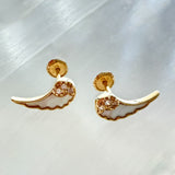 14K Solid Gold Mother Of Pearl Wings Stud Earrings