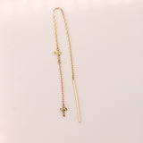 14K Solid Yellow Gold Crosses Pull Threader Earring