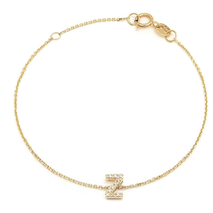 14K Solid Yellow Gold Pave Diamond Initial Bracelet