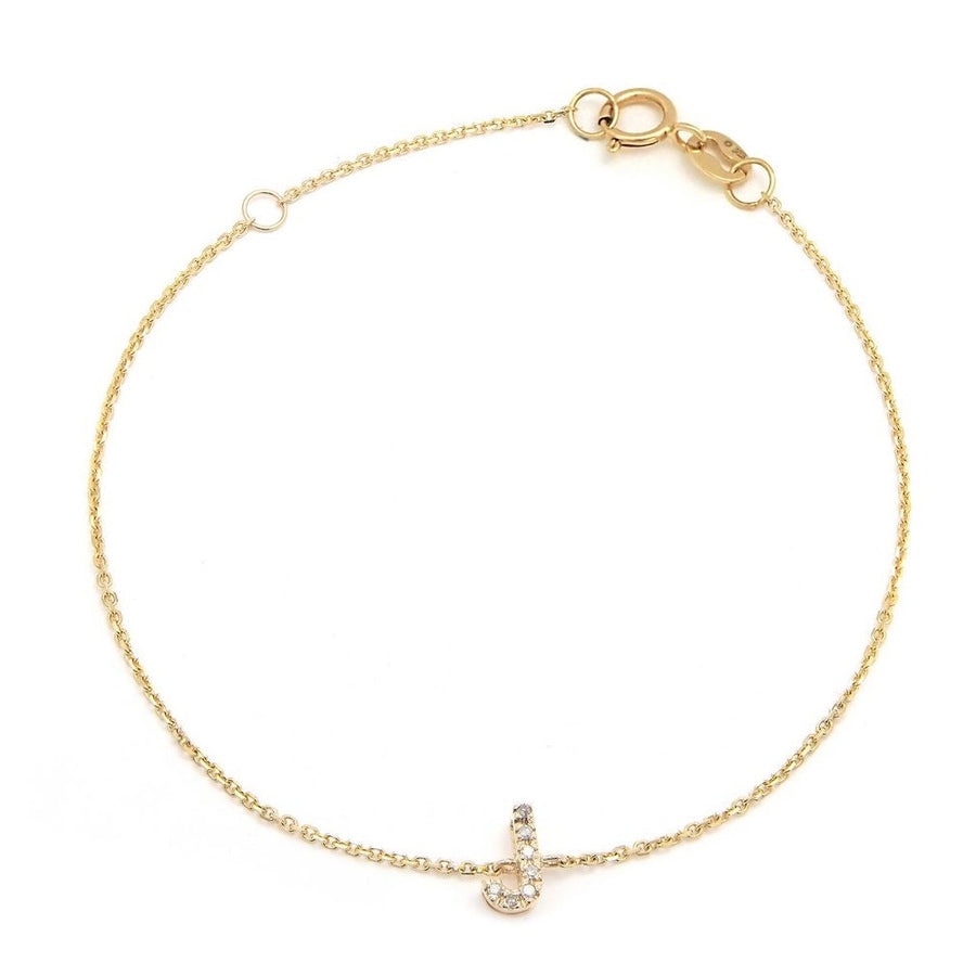 14K Solid Yellow Gold Pave Diamond Initial Bracelet