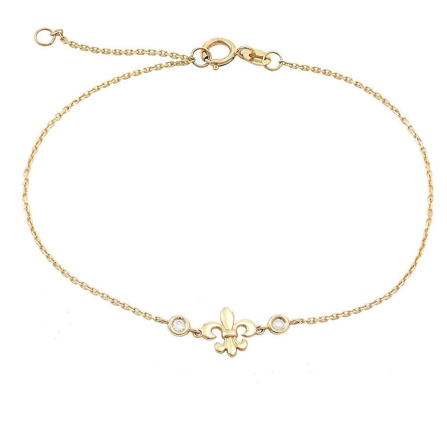 14K Solid Yellow Gold Bezel Diamonds Charm Bracelet