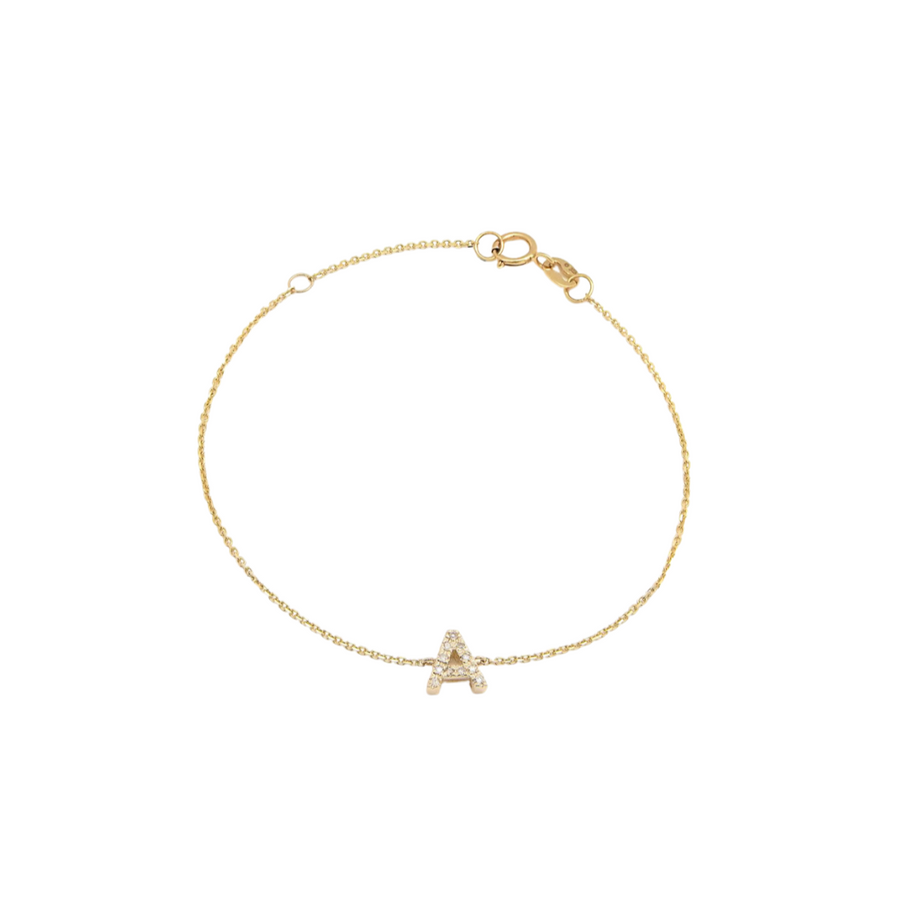 14K Solid Yellow Gold Pave Diamond Initial Bracelet