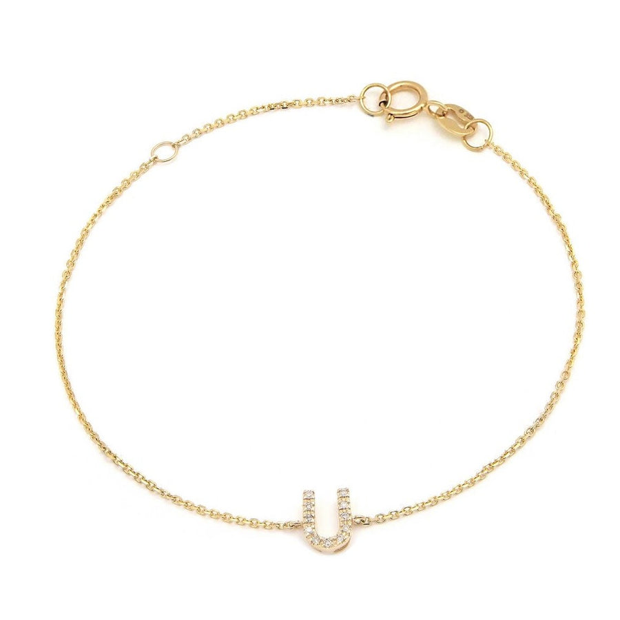 14K Solid Yellow Gold Pave Diamond Initial Bracelet