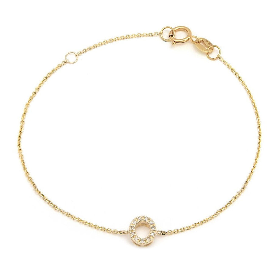 14K Solid Yellow Gold Pave Diamond Initial Bracelet