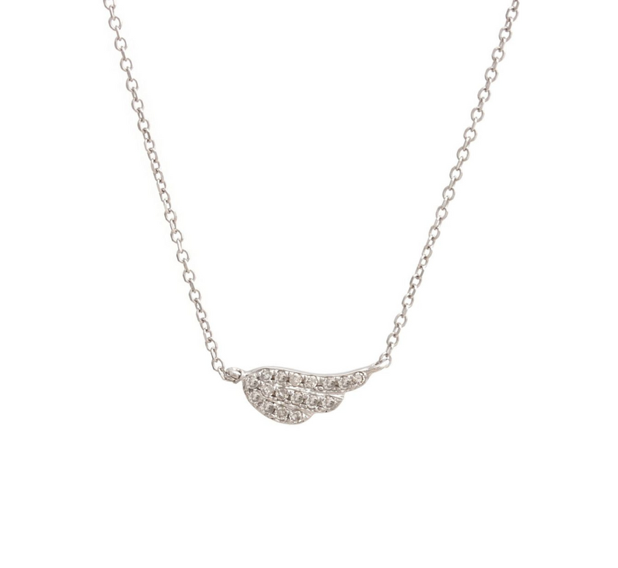 14K Solid Gold Pave Diamonds Wing Necklace