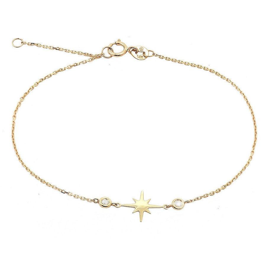 14K Solid Yellow Gold Bezel Diamonds Charm Bracelet