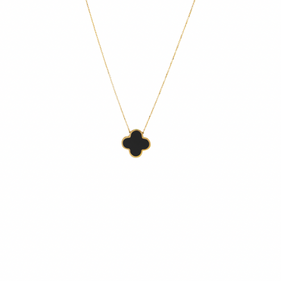 14K Solid Yellow Gold Clover Leaf Stone Necklace