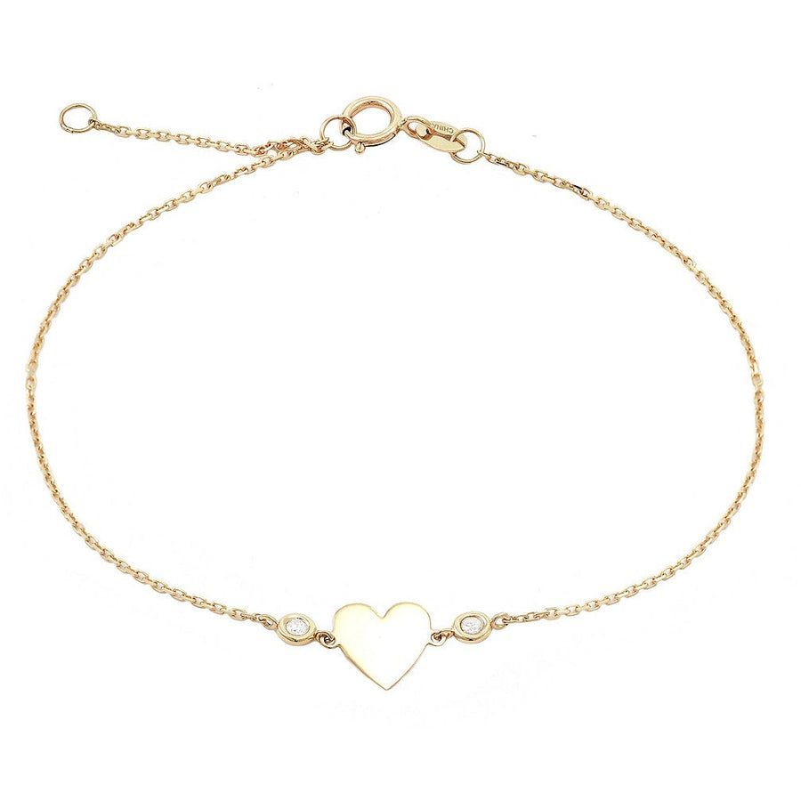 14K Solid Yellow Gold Bezel Diamonds Charm Bracelet