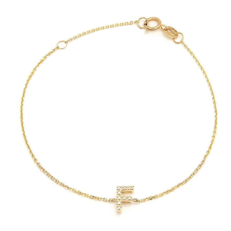 14K Solid Yellow Gold Pave Diamond Initial Bracelet