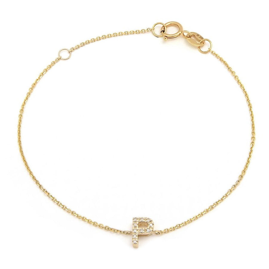 14K Solid Yellow Gold Pave Diamond Initial Bracelet