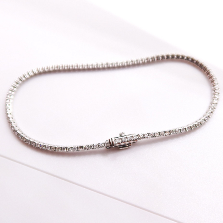 14K Solid White Gold Tennis Bracelet