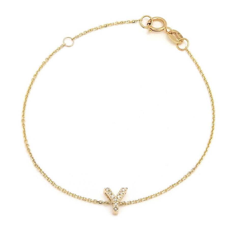 14K Solid Yellow Gold Pave Diamond Initial Bracelet