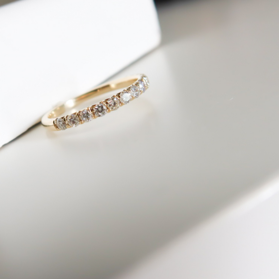 14K Solid Yellow Gold Diamond Modern Band Ring