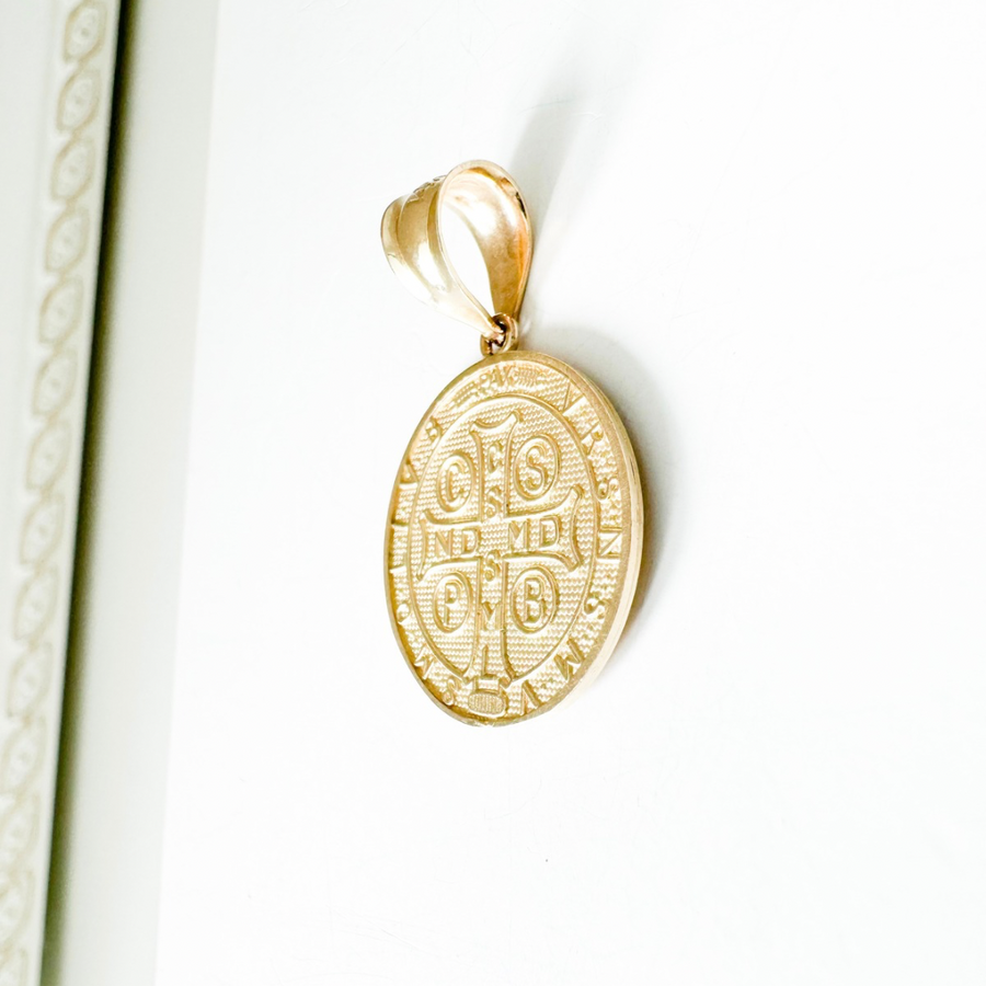 14K Solid Yellow and White Gold Saint Benedict Medal