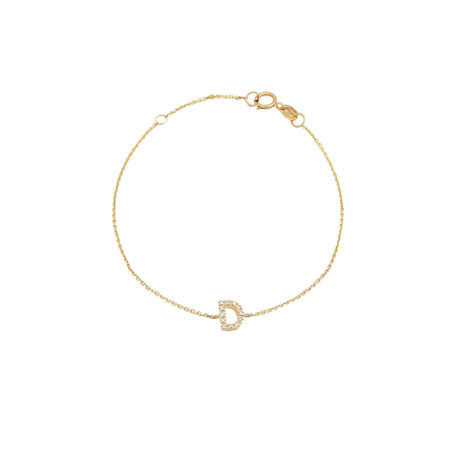 14K Solid Yellow Gold Pave Diamond Initial Bracelet