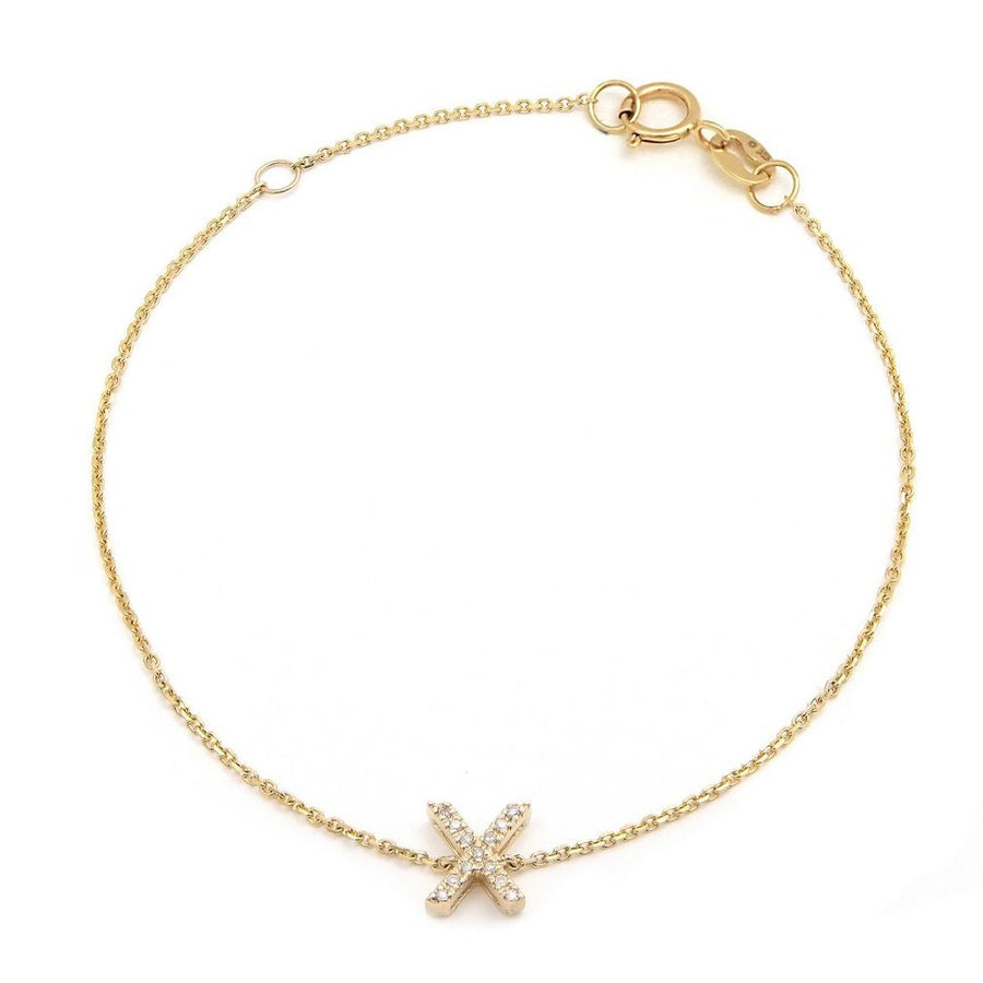 14K Solid Yellow Gold Pave Diamond Initial Bracelet