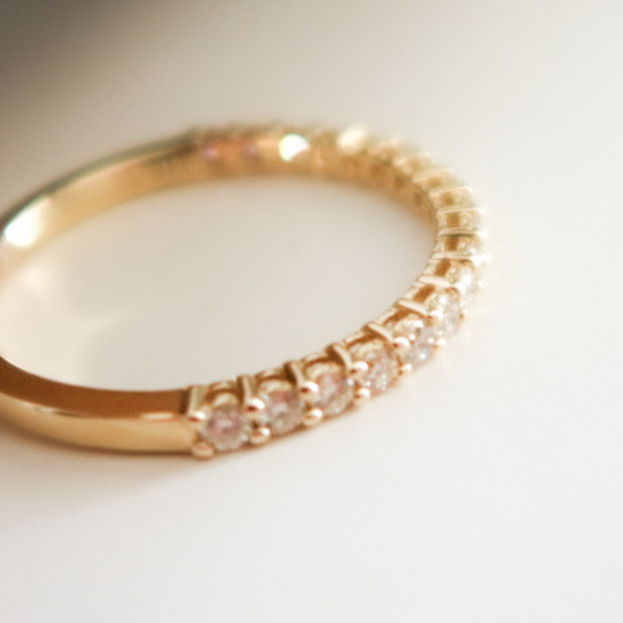 14K Solid Yellow Gold Diamond Classic Band Ring