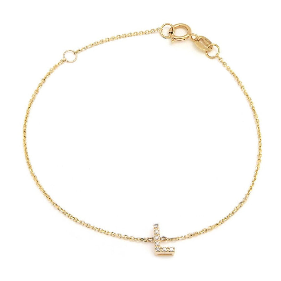 14K Solid Yellow Gold Pave Diamond Initial Bracelet