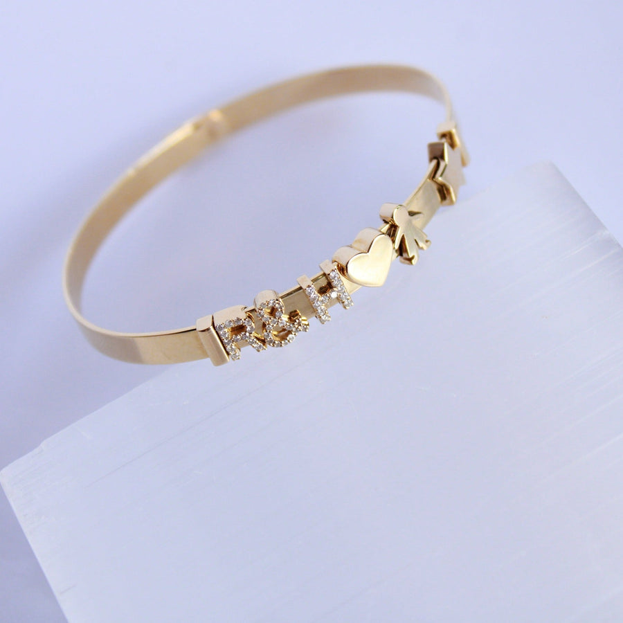 14K Solid Yellow Gold Customizable Bangle Size 7