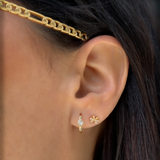 14K Solid Gold CZ Heart Huggie Hoops