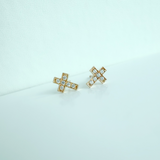 14K Solid Yellow Gold CZ Cross Earrings