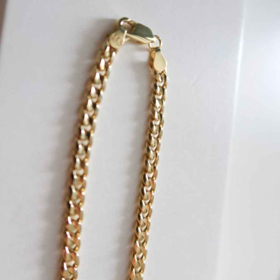 14K Solid Yellow Gold Puff Curb Unisex Bracelet