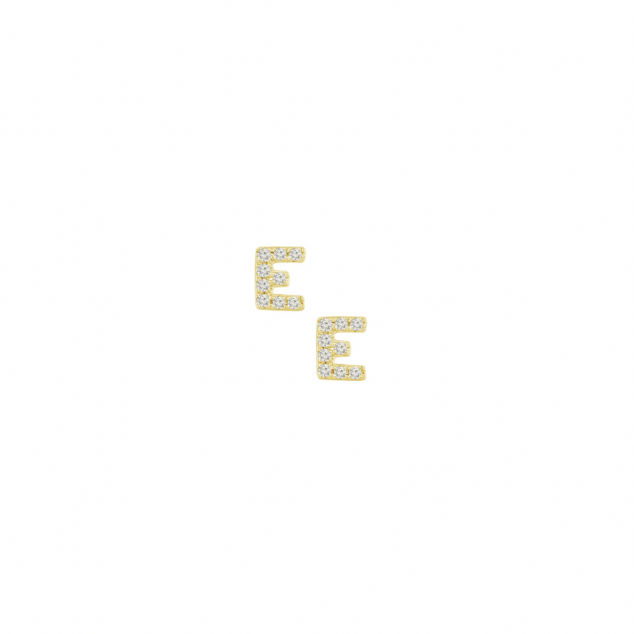 18K Solid Gold Initial E Diamond Earring