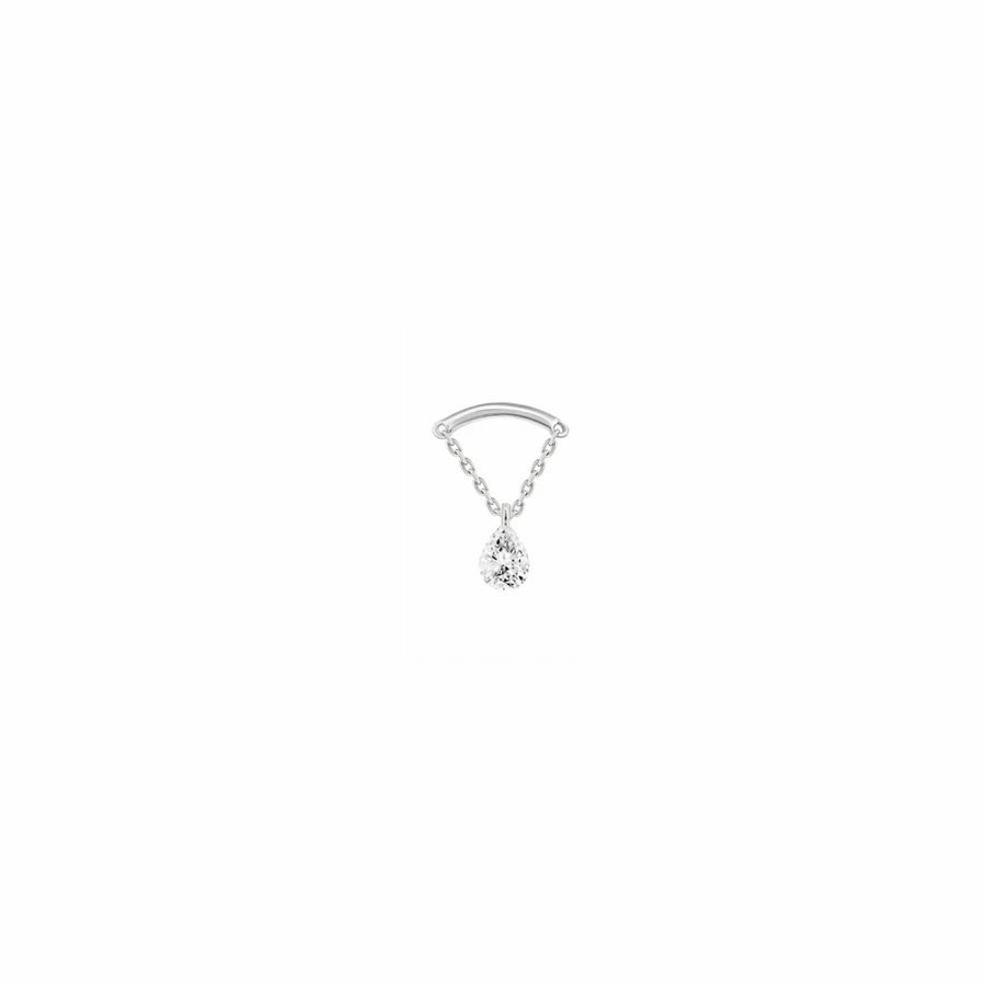 18K Solid White Gold Floating Pear Charm Chain Screw Back Piercing