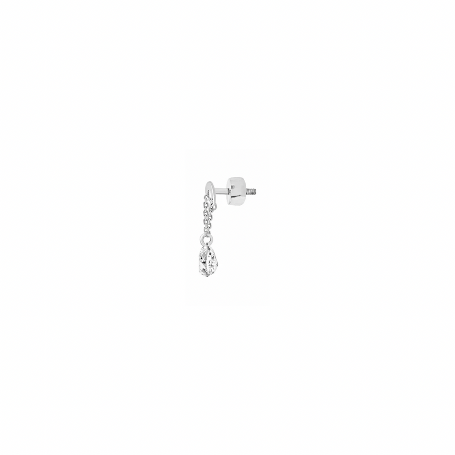 18K Solid White Gold Floating Pear Charm Chain Screw Back Piercing