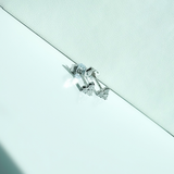 14K Solid White Gold Triangle Earrings with Diamond