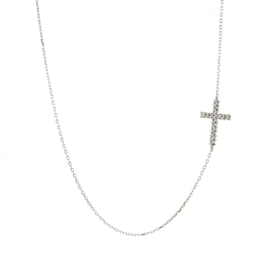 14K Solid Gold Diamond Lateral Cross Necklace