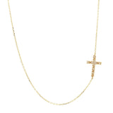 14K Solid Gold Diamond Lateral Cross Necklace