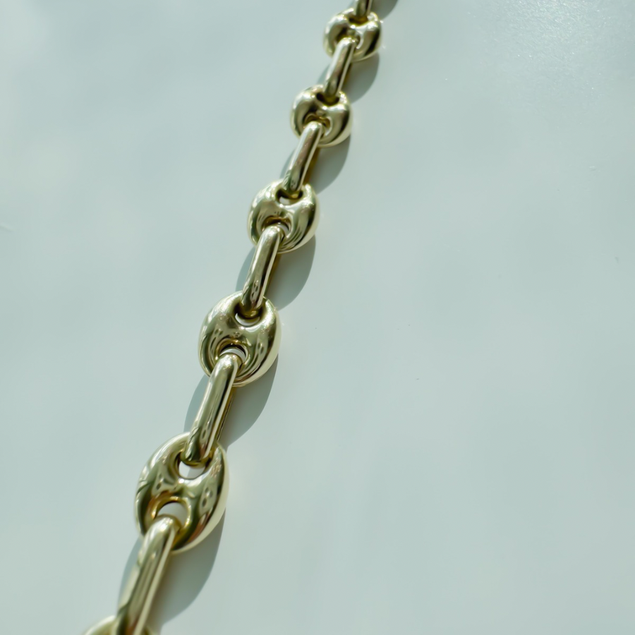 14K Solid Yellow Gold Marine Puff 8mm Bracelet with Round Italian Lock