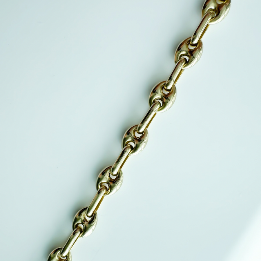 14K Solid Yellow Gold Marine Puff 8mm Bracelet with Round Italian Lock