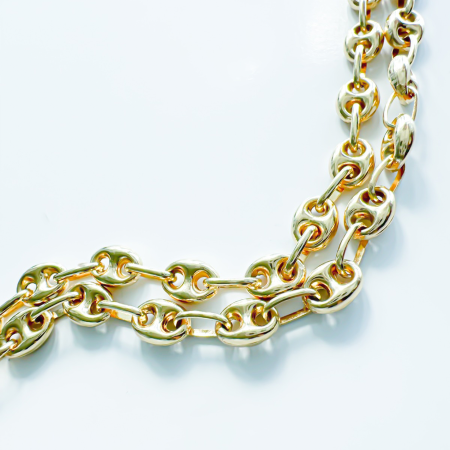 14K Solid Yellow Gold Marine Puff Link Chain